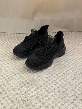 Steve Madden Black Crystal-Embellished Knit Sneaker